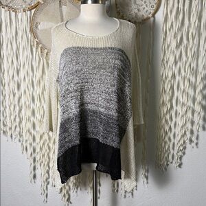 Alembika Tan and Gray Open Weave Pullover Lagenlook Sweater Size M